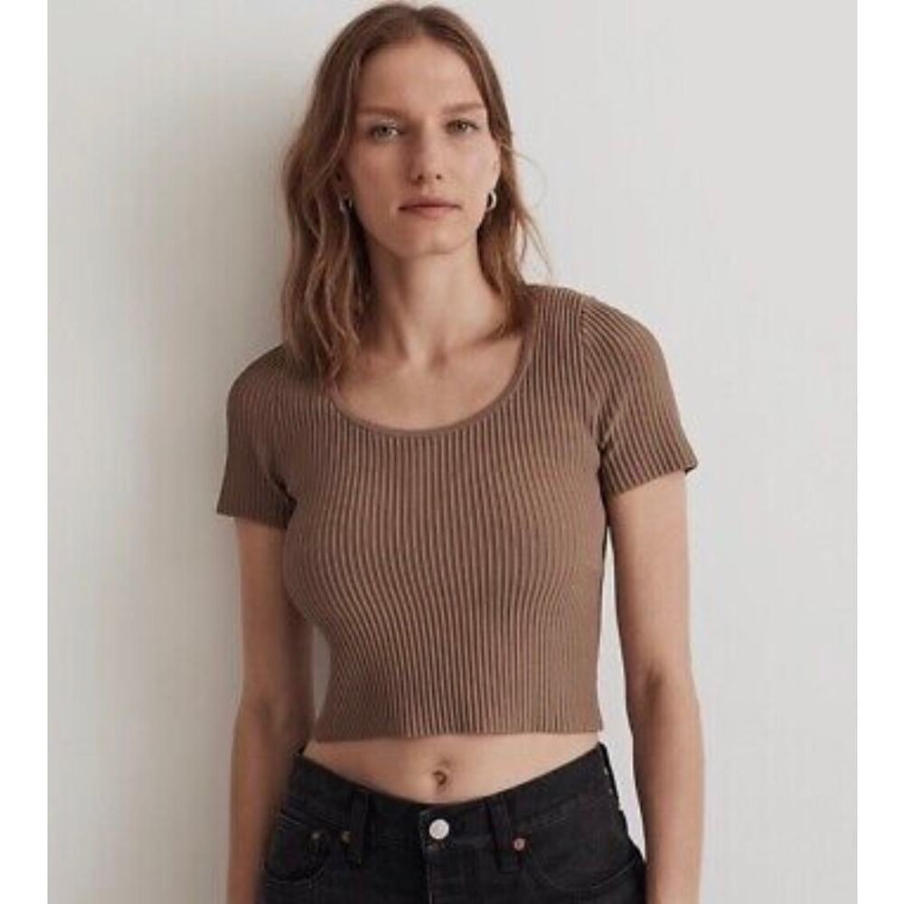MADEWELL Brown Sculpted Ottoman Ribbed Sweater NWT Size XXS